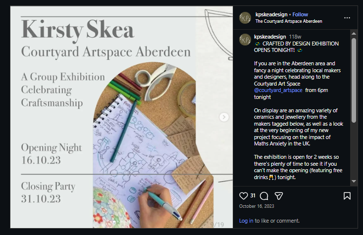 Crafted By Design social promotion — Instagram post for the exhibition